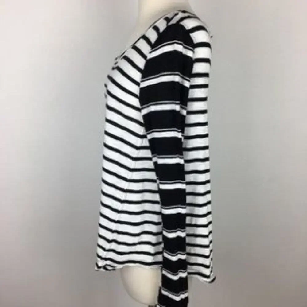 Free People Black & White Stripe Button Cuff Knit  Top Small